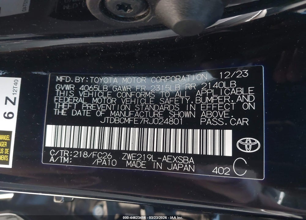 2024 TOYOTA COROLLA HYBRID SE VIN: JTDBCMFE7RJ024801