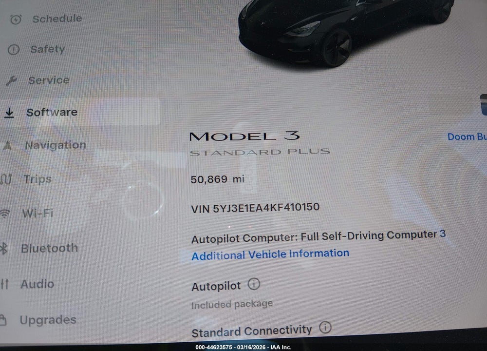 2019 TESLA MODEL 3 LONG RANGE/MID RANGE/STANDARD RANGE/STANDARD RANGE PLUS VIN: 5YJ3E1EA4KF410150
