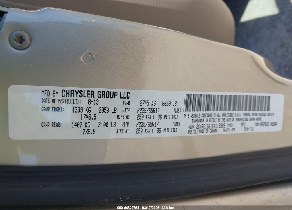 2014 CHRYSLER TOWN & COUNTRY LIMITED VIN: 2C4RC1GG1ER115369
