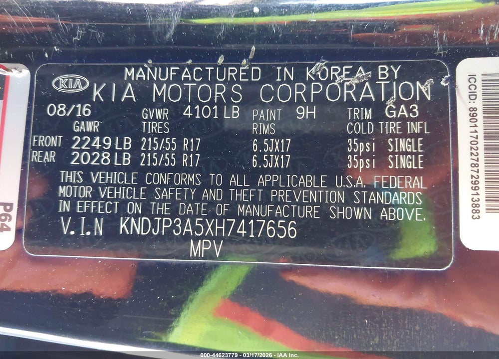 2017 KIA SOUL + VIN: KNDJP3A5XH7417656