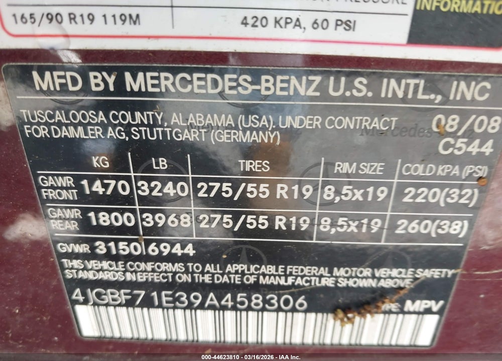 2009 MERCEDES-BENZ GL 450 4MATIC VIN: 4JGBF71E39A458306
