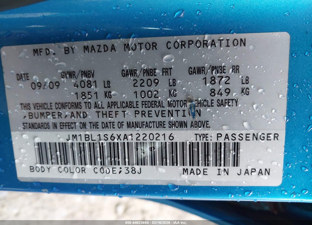 2010 MAZDA 3 S SPORT VIN: JM1BL1S6XA1220216