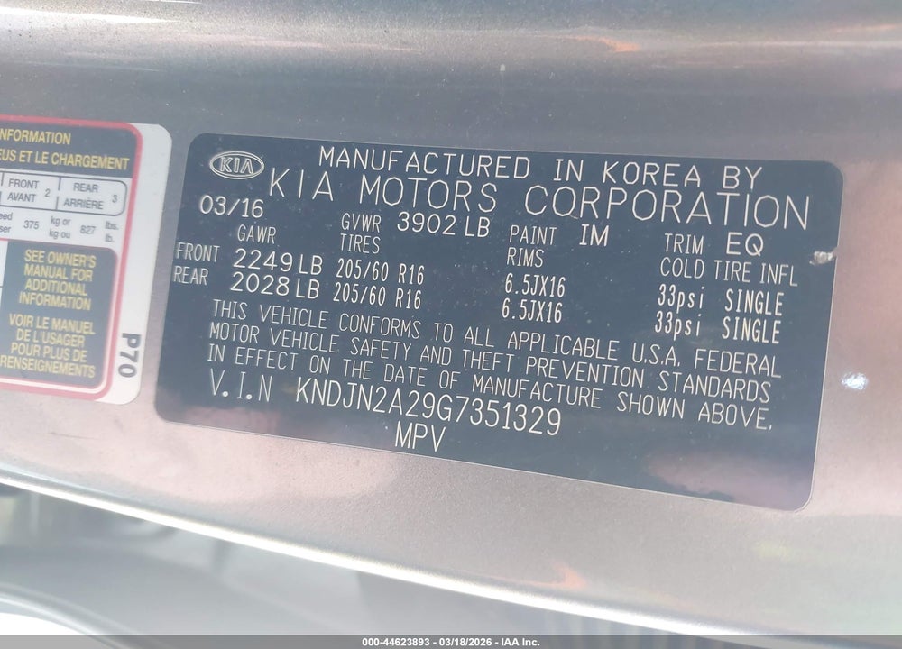 2016 KIA SOUL VIN: KNDJN2A29G7351329