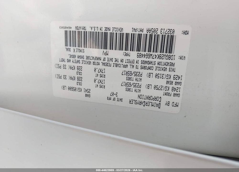 2007 DODGE NITRO SXT VIN: 1D8GU28K47W664489