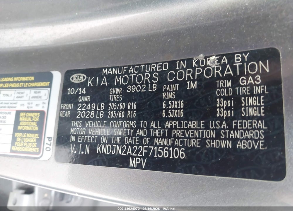 2015 KIA SOUL VIN: KNDJN2A22F7156106