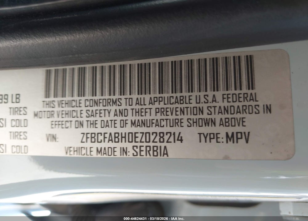2014 FIAT 500L EASY VIN: ZFBCFABH0EZ028214