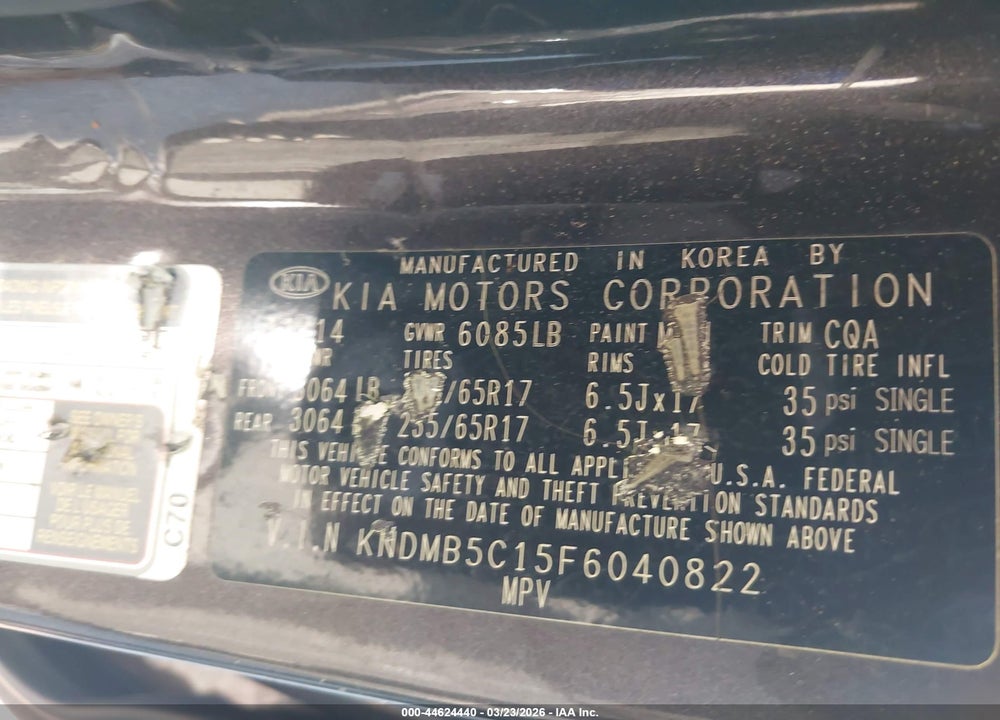 2015 KIA SEDONA LX VIN: KNDMB5C15F6040822