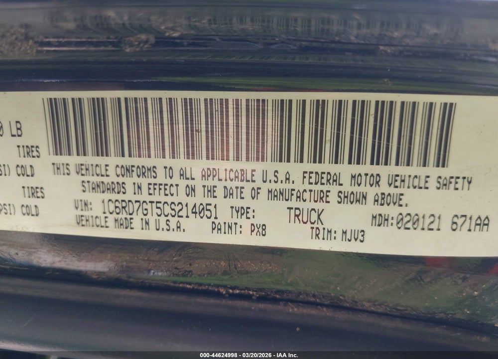 2012 RAM 1500 SLT VIN: 1C6RD7GT5CS214051