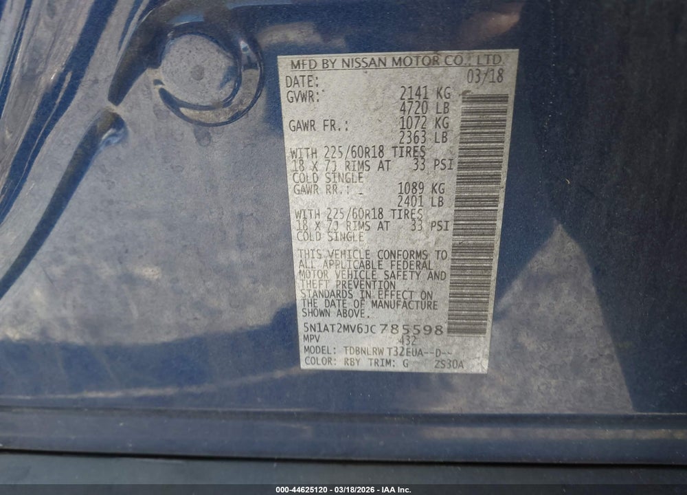 2018 NISSAN ROGUE SL VIN: 5N1AT2MV6JC785598