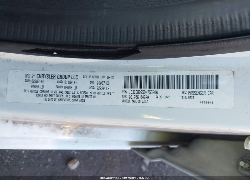 2013 CHRYSLER 200 TOURING VIN: 1C3CCBBG5DN755006