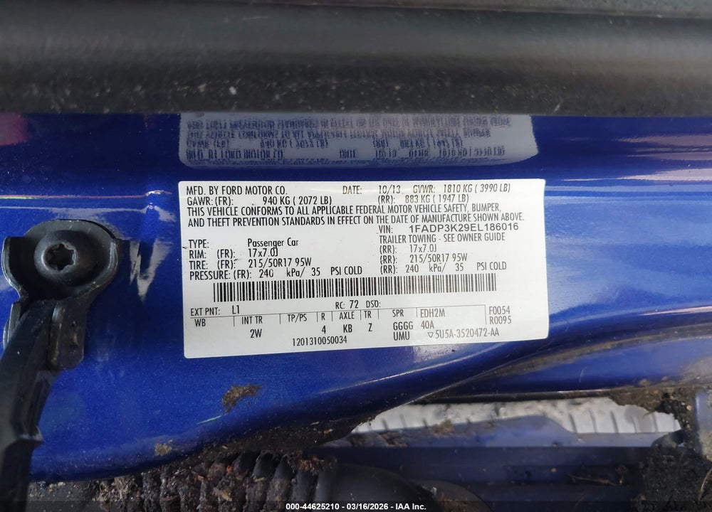 2014 FORD FOCUS SE VIN: 1FADP3K29EL186016