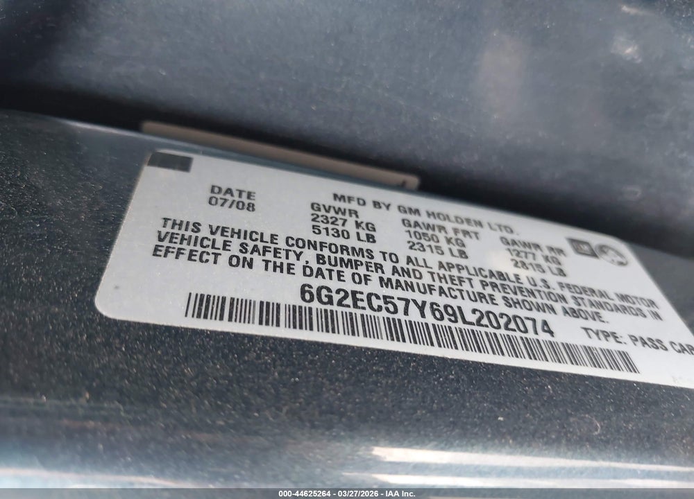 2009 PONTIAC G8 GT VIN: 6G2EC57Y69L202074