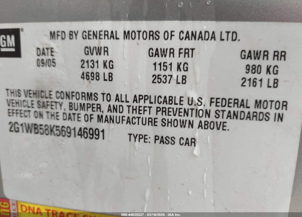 2006 CHEVROLET IMPALA LS VIN: 2G1WB58K569146991