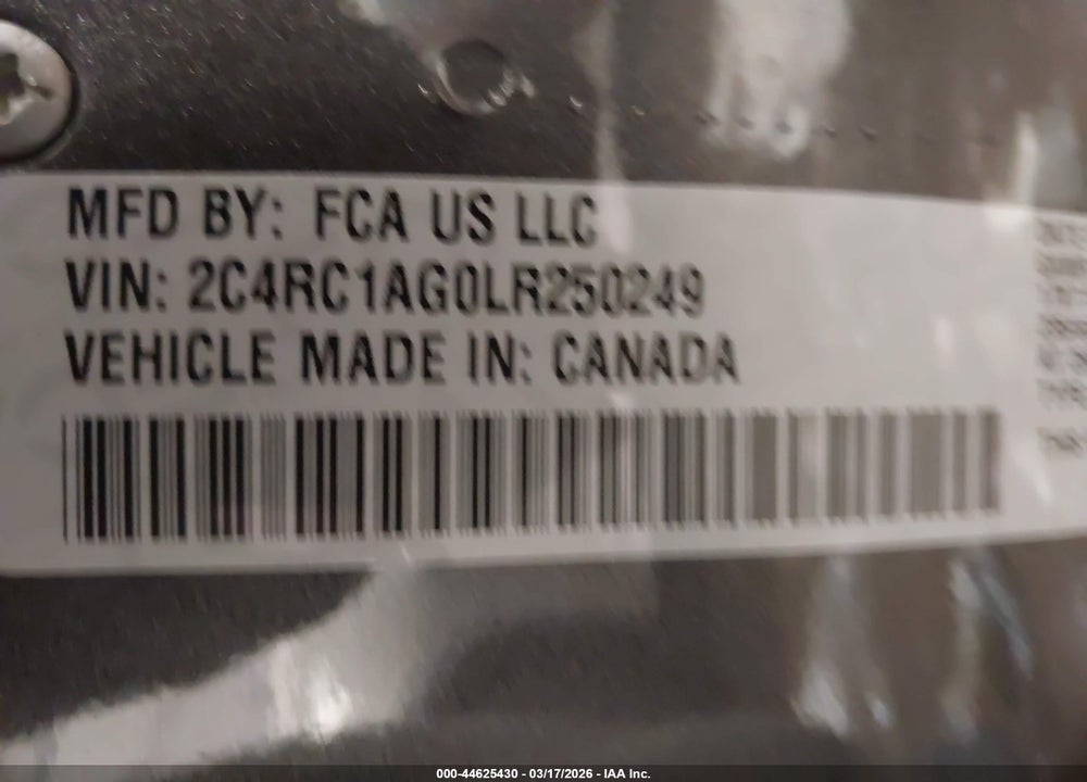 2020 CHRYSLER VOYAGER L VIN: 2C4RC1AG0LR250249