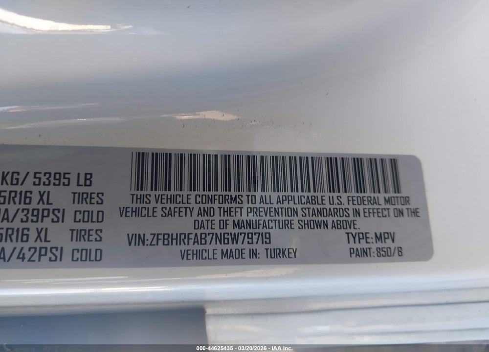 2022 RAM PROMASTER CITY CARGO VAN VIN: ZFBHRFAB7N6W79719