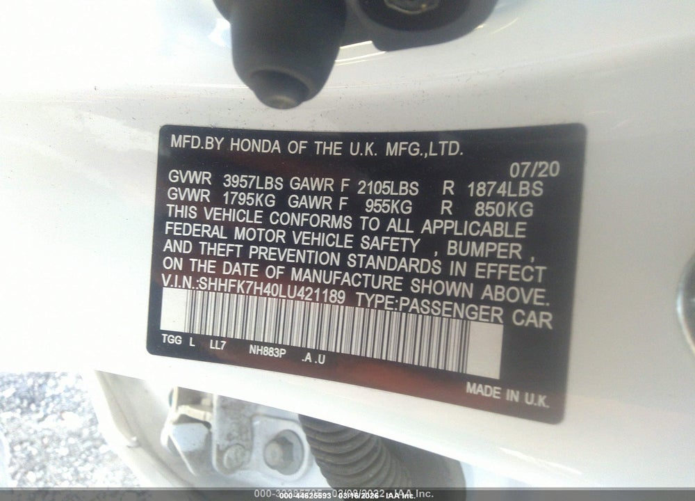 2020 HONDA CIVIC SPORT VIN: SHHFK7H40LU421189