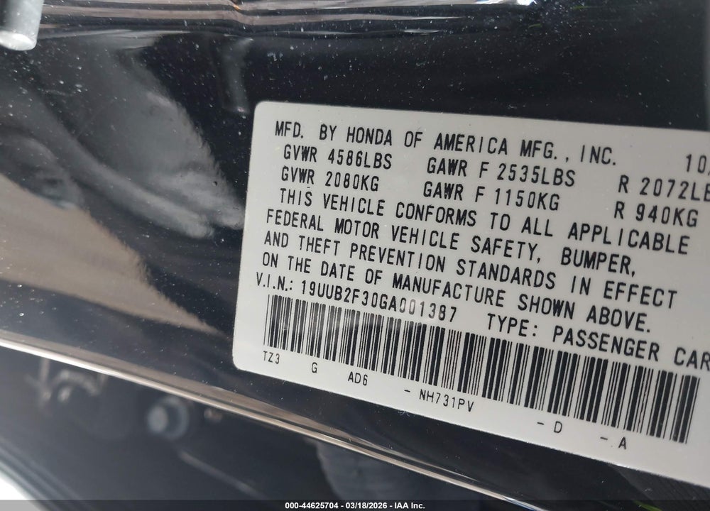 2016 ACURA TLX V6 VIN: 19UUB2F30GA001387