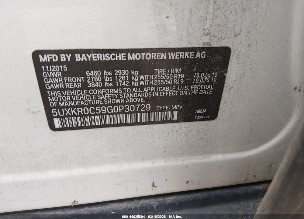 2016 BMW X5 XDRIVE35I VIN: 5UXKR0C59G0P30729