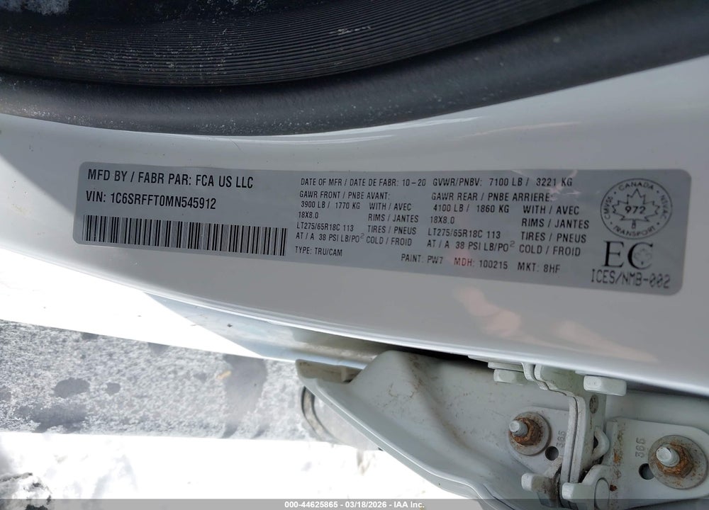2021 RAM 1500 BIG HORN VIN: 1C6SRFFT0MN545912