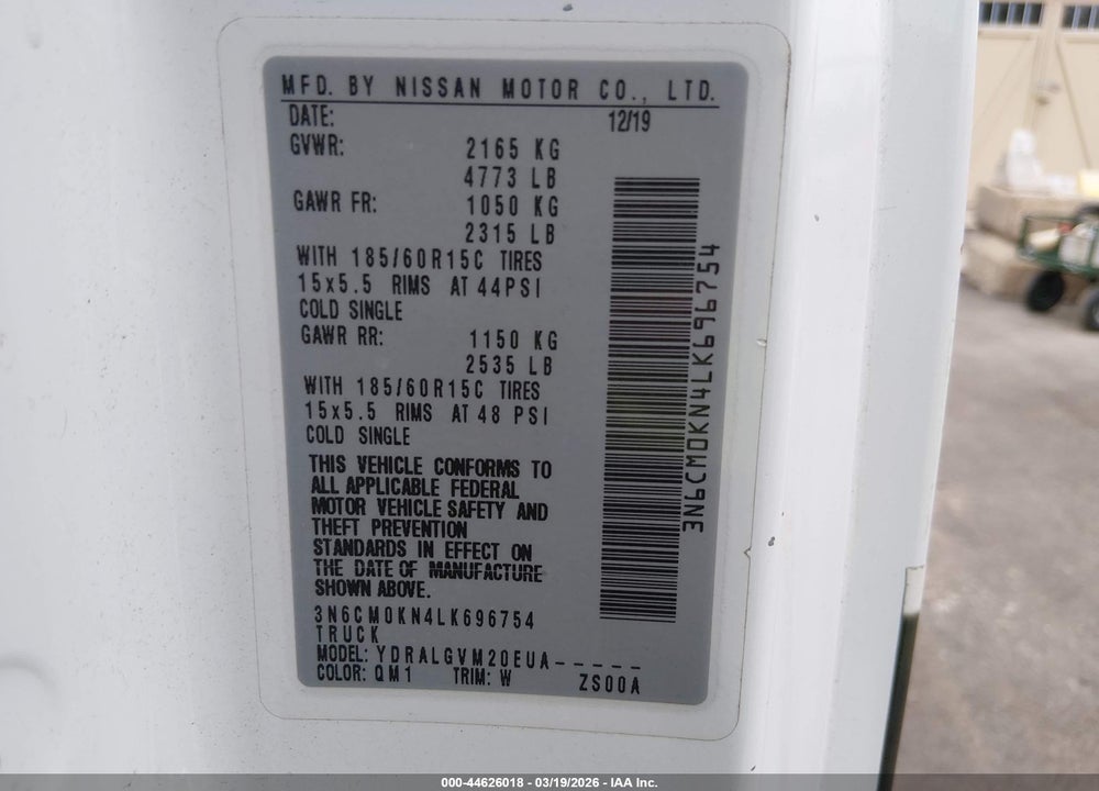 2020 NISSAN NV200  CARGO SV XTRONIC CVT VIN: 3N6CM0KN4LK696754