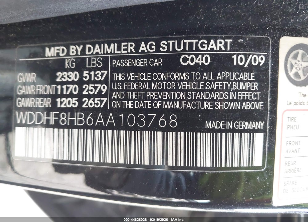 2010 MERCEDES-BENZ E 350 4MATIC VIN: WDDHF8HB6AA103768