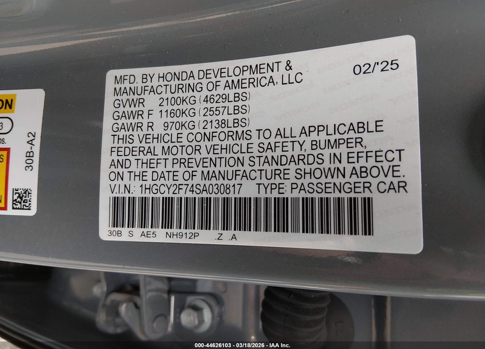 2025 HONDA ACCORD HYBRID SPORT-L VIN: 1HGCY2F74SA030817