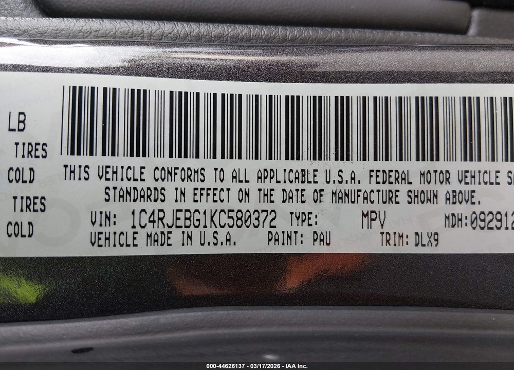 2019 JEEP GRAND CHEROKEE LIMITED 4X2 VIN: 1C4RJEBG1KC580372