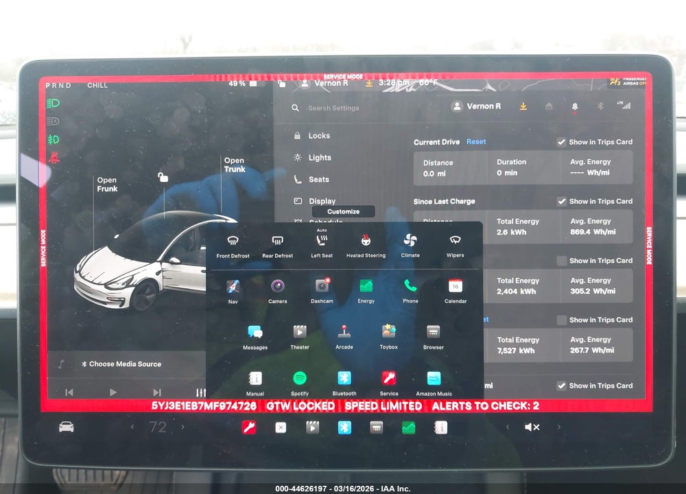 2021 TESLA MODEL 3 LONG RANGE DUAL MOTOR ALL-WHEEL DRIVE VIN: 5YJ3E1EB7MF974726