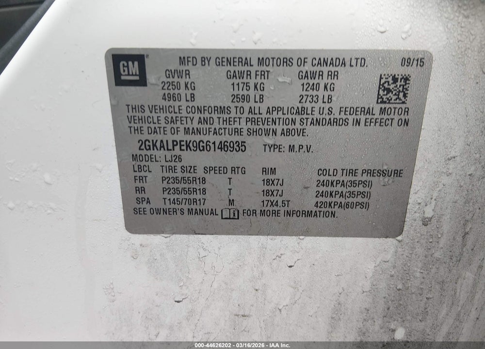 2016 GMC TERRAIN SLT VIN: 2GKALPEK9G6146935