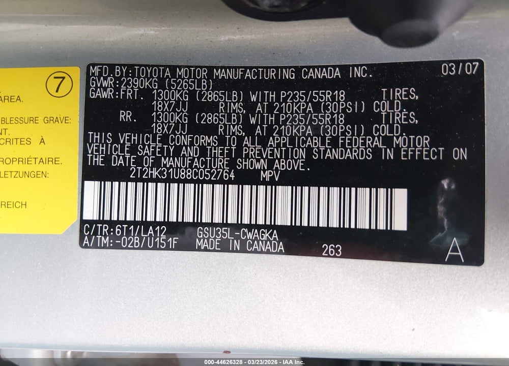 2008 LEXUS RX 350 VIN: 2T2HK31U88C052764