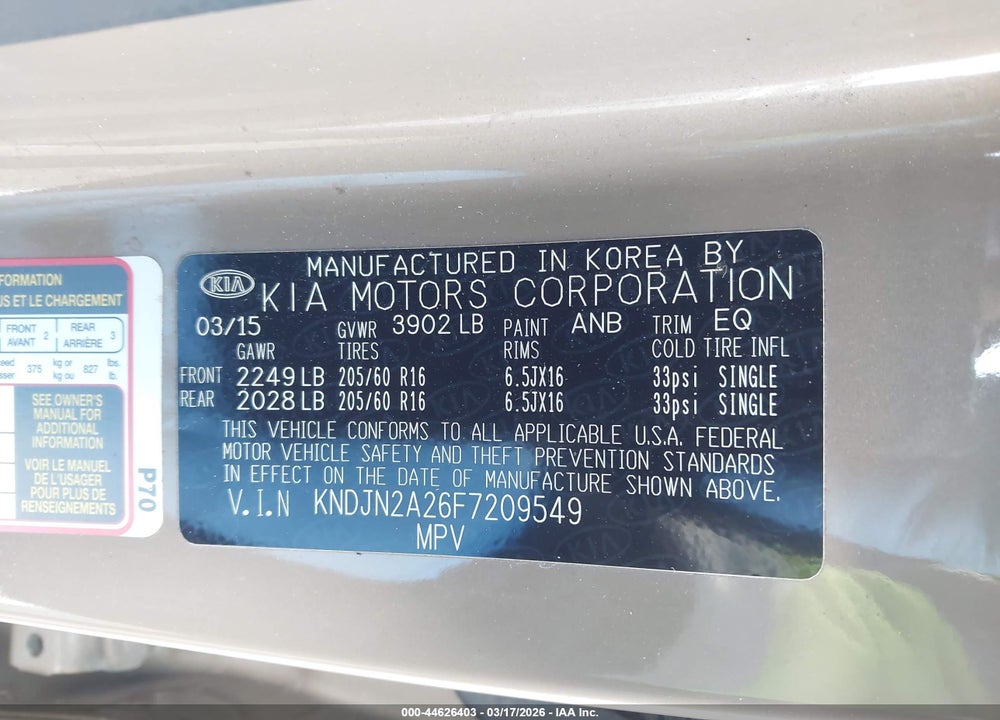 2015 KIA SOUL VIN: KNDJN2A26F7209549