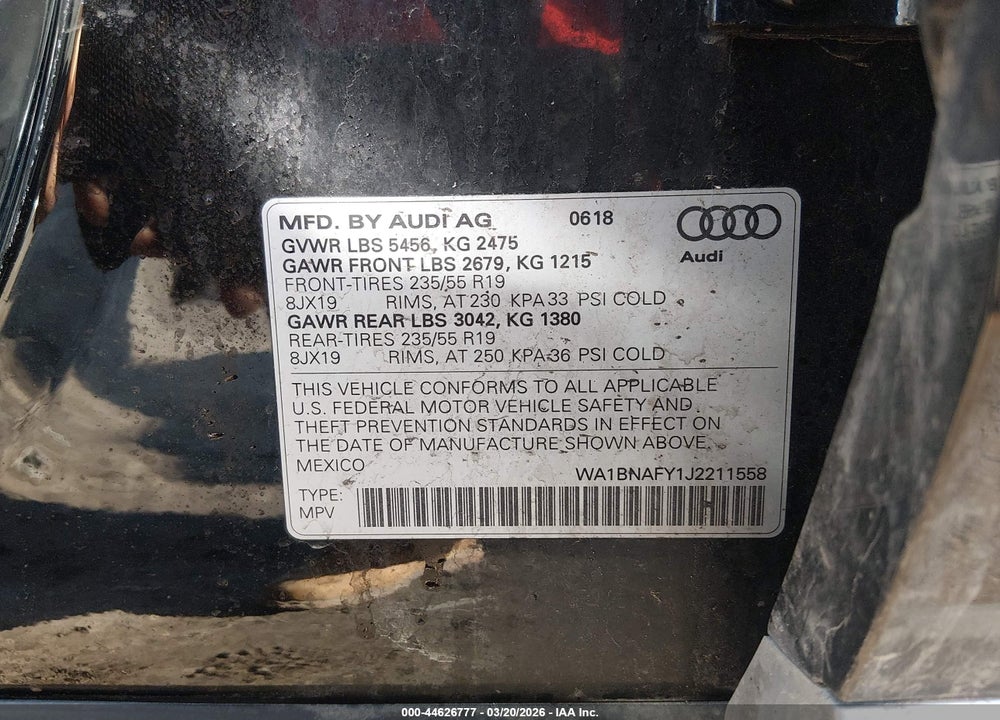 2018 AUDI Q5 2.0T PREMIUM/2.0T TECH PREMIUM VIN: WA1BNAFY1J2211558