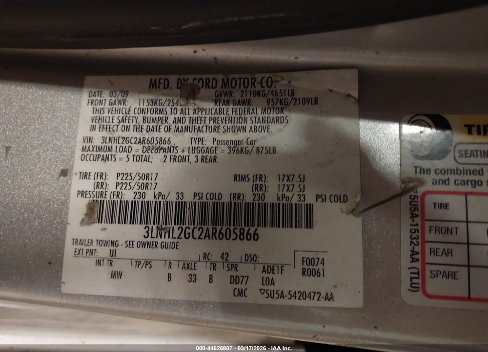2010 LINCOLN MKZ VIN: 3LNHL2GC2AR605866