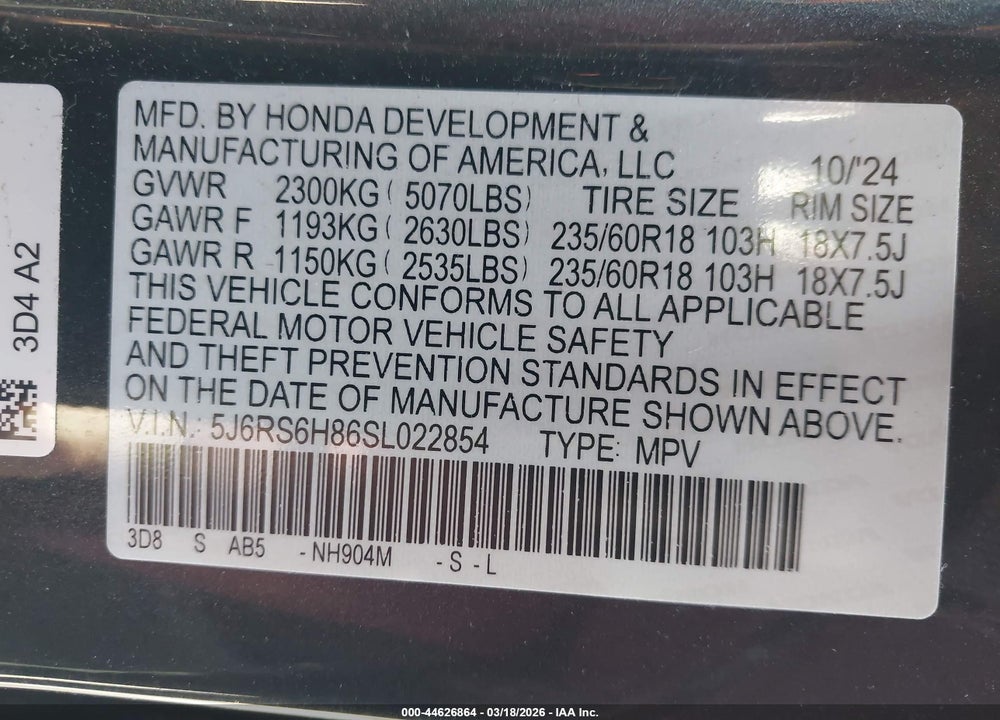 2025 HONDA CR-V HYBRID SPORT-L VIN: 5J6RS6H86SL022854