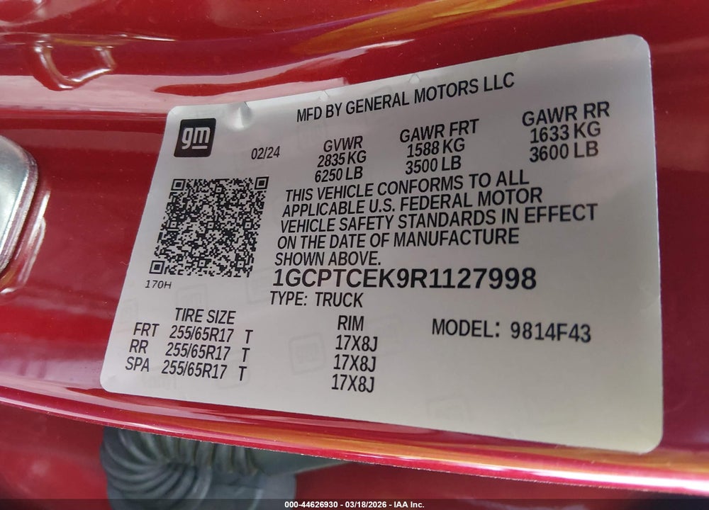 2024 CHEVROLET COLORADO 4WD LT VIN: 1GCPTCEK9R1127998