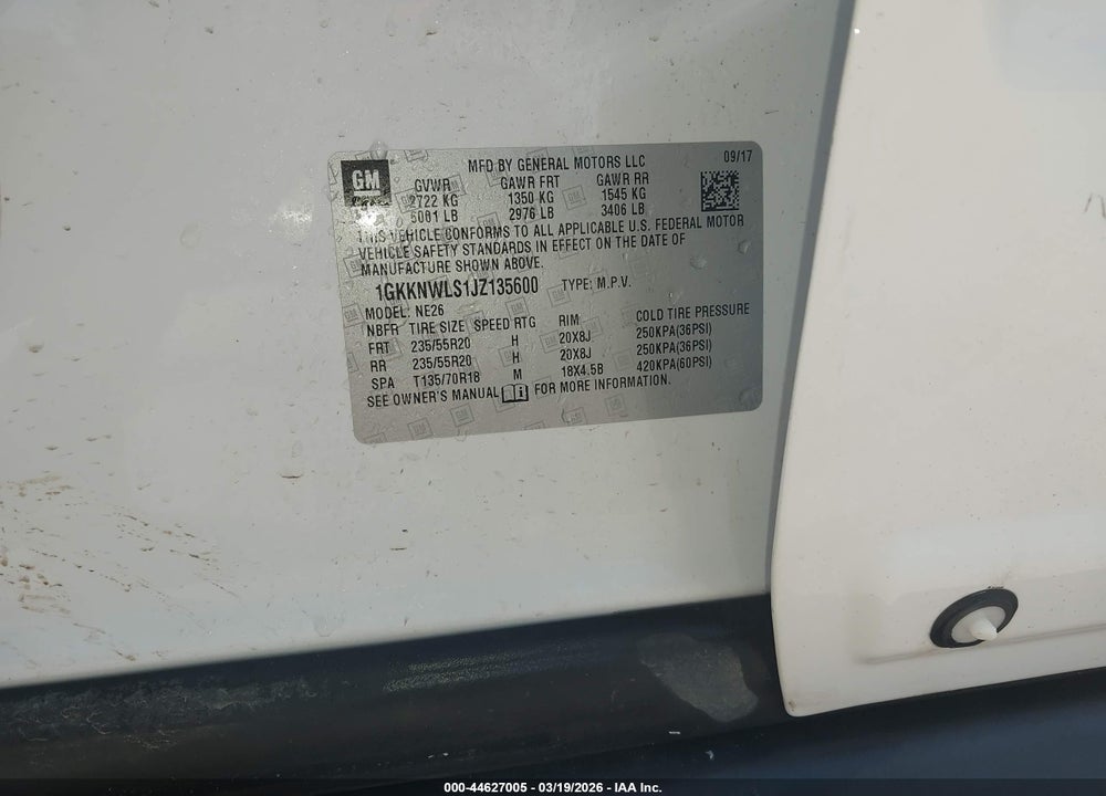 2018 GMC ACADIA SLT-2 VIN: 1GKKNWLS1JZ135600