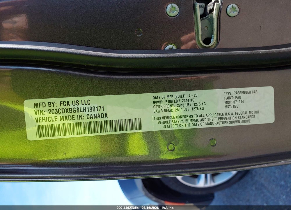 2020 DODGE CHARGER SXT RWD VIN: 2C3CDXBG8LH190171