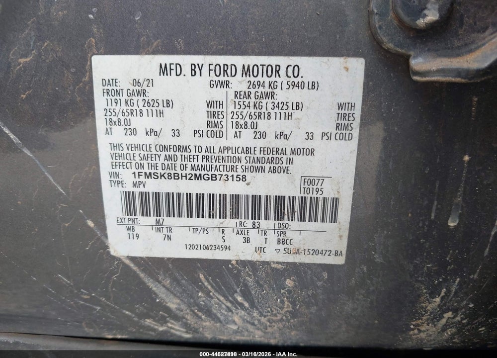 2021 FORD EXPLORER VIN: 1FMSK8BH2MGB73158