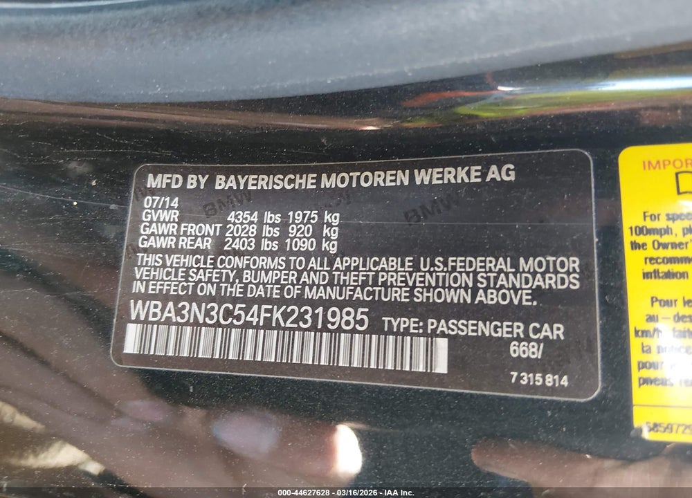 2015 BMW 428I VIN: WBA3N3C54FK231985