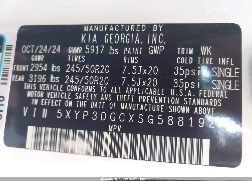 2025 KIA TELLURIDE EX X-LINE VIN: 5XYP3DGCXSG588192