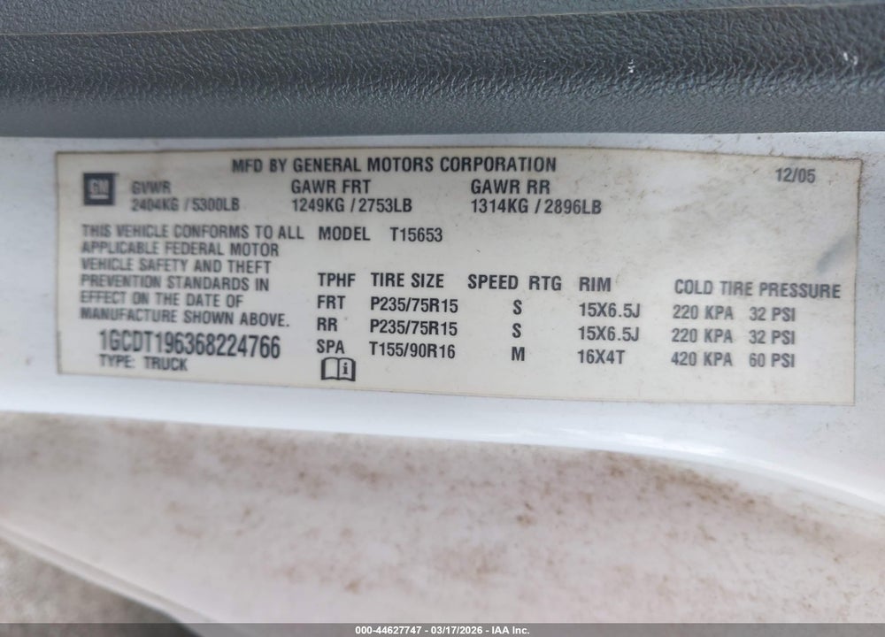 2006 CHEVROLET COLORADO LT VIN: 1GCDT196368224766