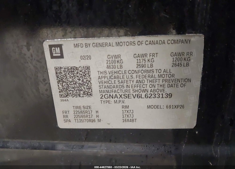 2020 CHEVROLET EQUINOX AWD LS VIN: 2GNAXSEV6L6233139