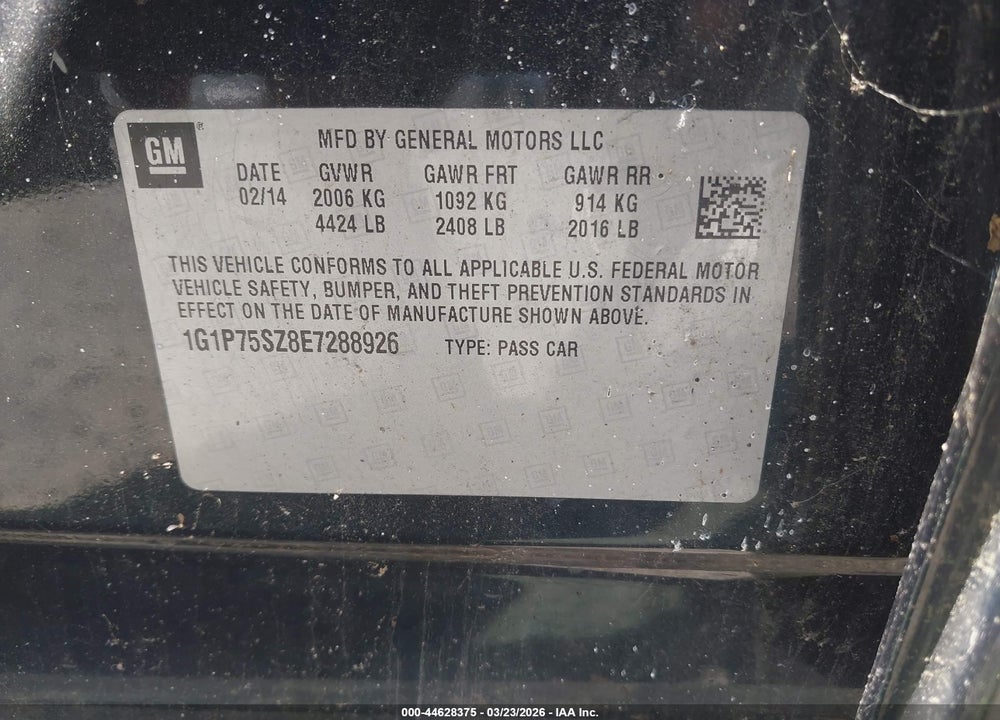 2014 CHEVROLET CRUZE DIESEL VIN: 1G1P75SZ8E7288926
