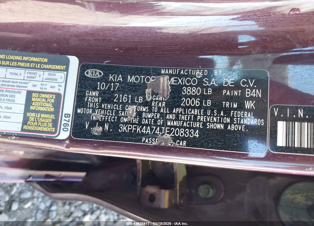 2018 KIA FORTE LX VIN: 3KPFK4A74JE208334