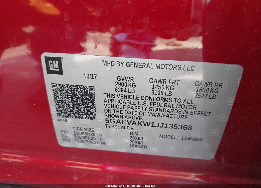 2018 BUICK ENCLAVE ESSENCE VIN: 5GAEVAKW1JJ135368