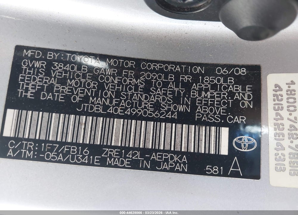 2009 TOYOTA COROLLA LE VIN: JTDBL40E499056244