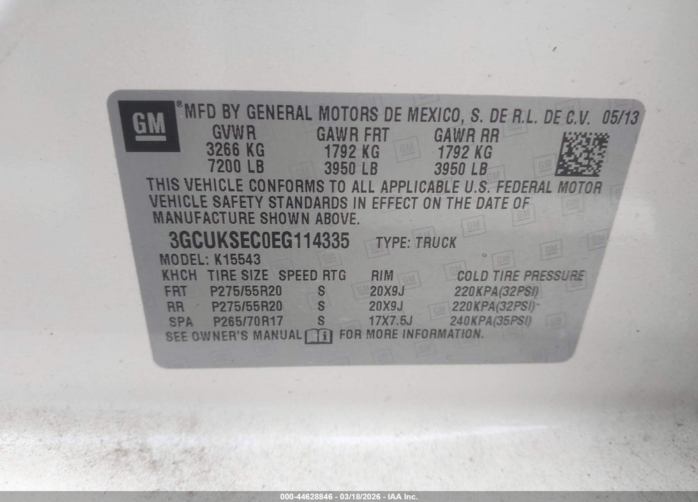 2014 CHEVROLET SILVERADO 1500 1LZ VIN: 3GCUKSEC0EG114335