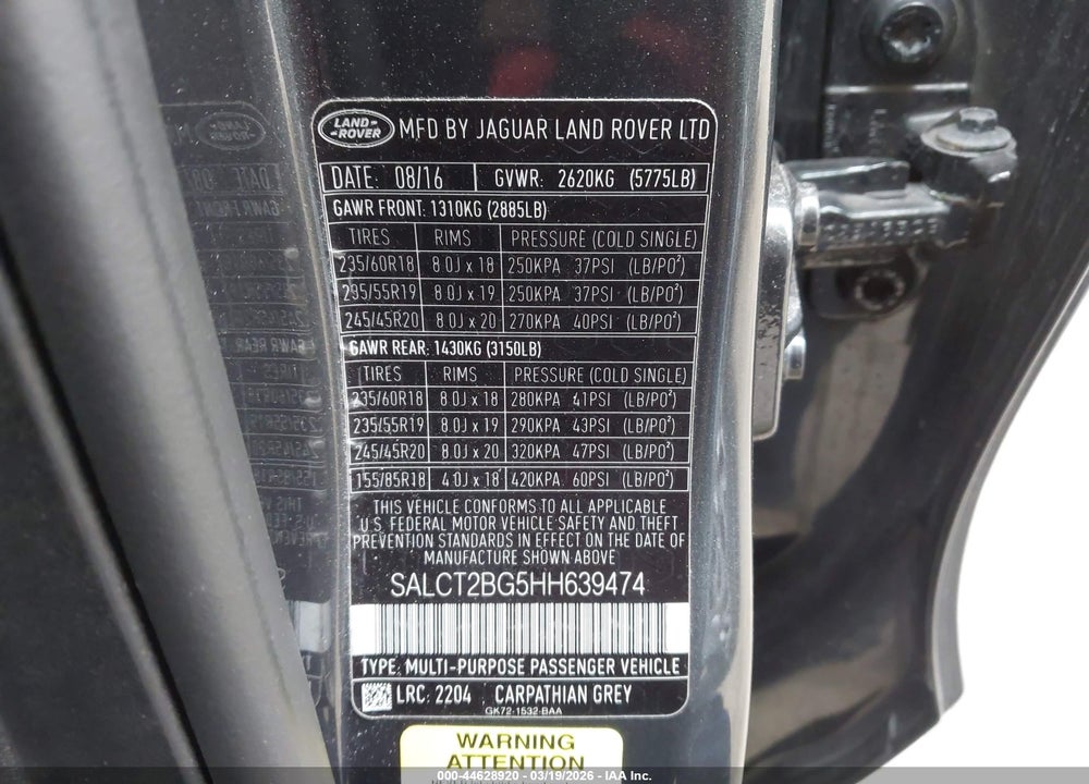 2017 LAND ROVER DISCOVERY SPORT HSE LUX VIN: SALCT2BG5HH639474