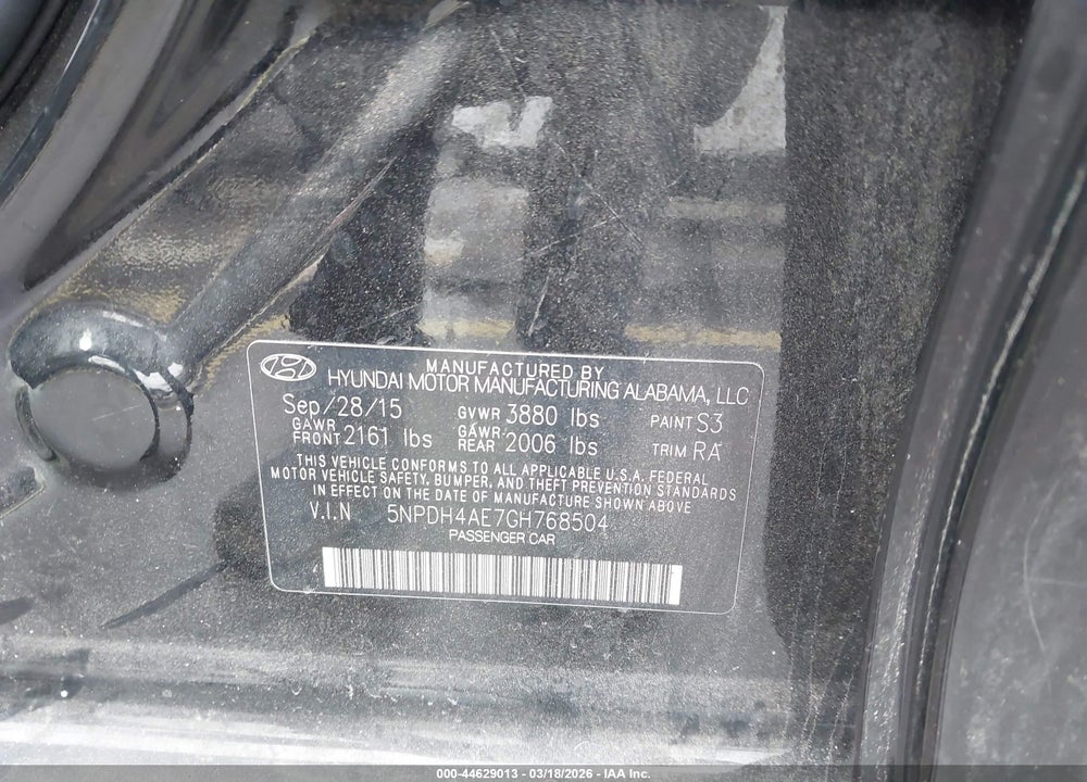 2016 HYUNDAI ELANTRA SE VIN: 5NPDH4AE7GH768504
