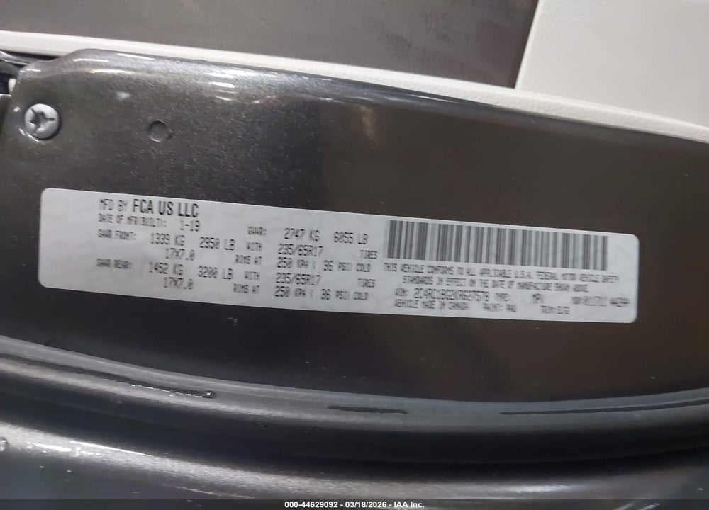 2019 CHRYSLER PACIFICA TOURING L VIN: 2C4RC1BG2KR627578